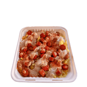 DABDOOB On The Rocks  (Fried Hot Dog pieces on a bed of Rice topped with our signature sauce)